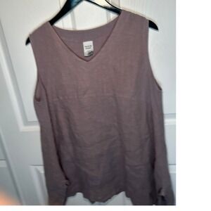 Match Point USA Linen V Neck Sleeveless Tunic Top Size L Mauve